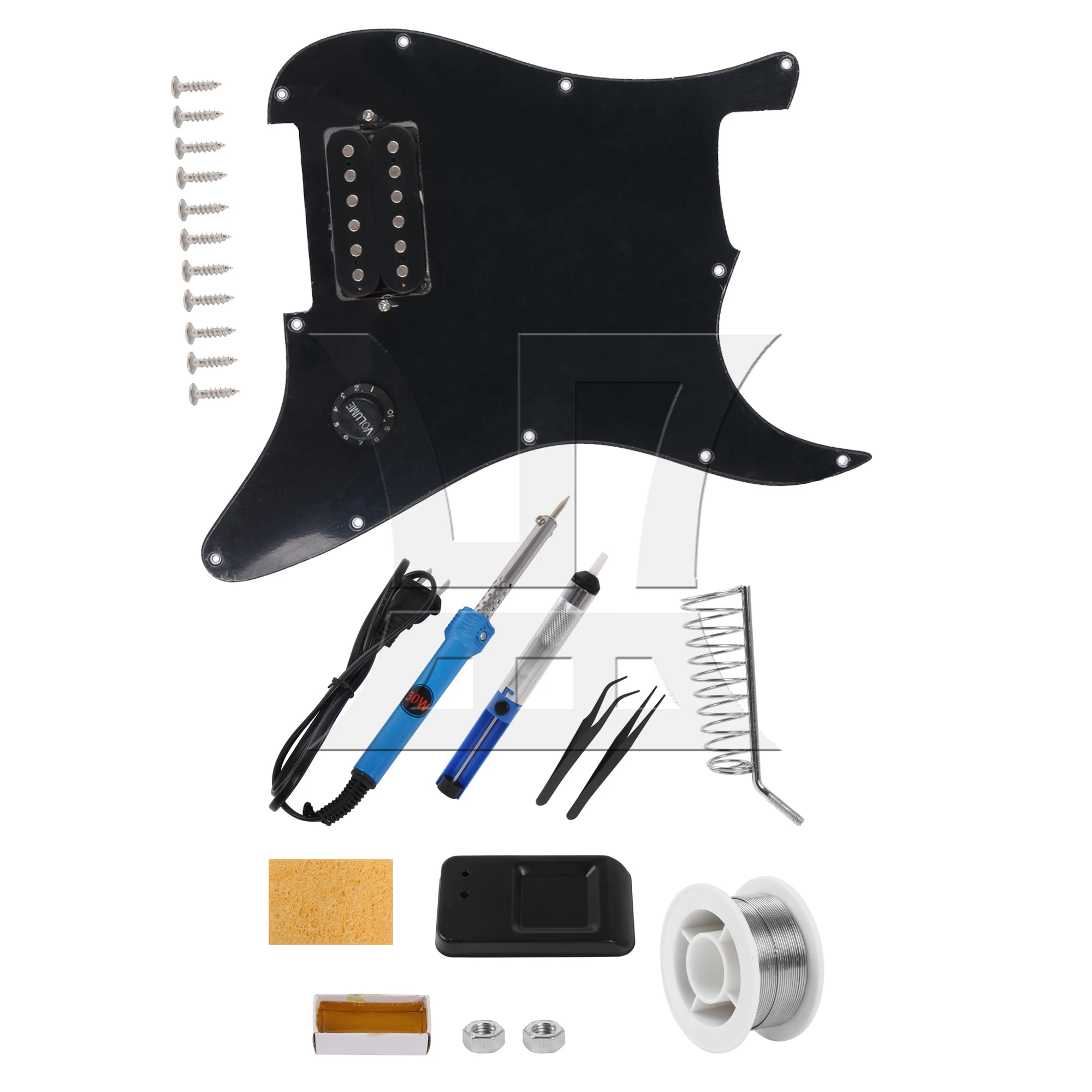 

Yibuy Electric Guitars Dual Pickup Pickguard with 110V 30W Solder Iron Tool Set Black