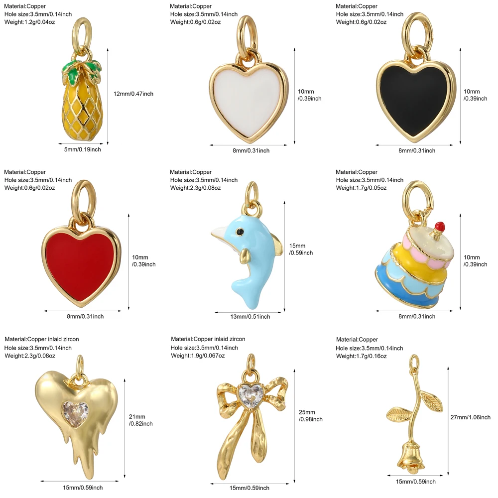 Cute Hearts for Jewelry Making Supplies Gold Color Animals Diy Earrings Bracelet Necklace Accessories Excellent Quality