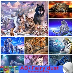 Animals DIY 5D 120 Colors AB Fairy Dust Diamond Painting Kits Wolf Tiger Pictures Diamond Mosaic Embroidery DIY Home Decor Gifts