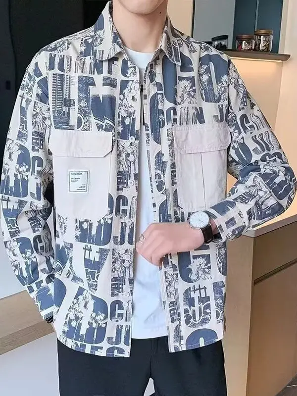 

Повседневная мужская одежда Long Sve с буквенным принтом, свободная рабочая одежда для отдыха для подростков, студентов, осенняя верхняя одежда, дышащая одежда...