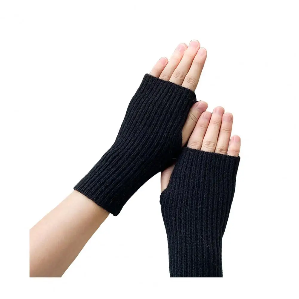 Warm Knitted Gloves Non-slip Wool Gloves Knitted Half-finger Gloves for Students Keep Warm Non-slip Arm Sleeves for Writing