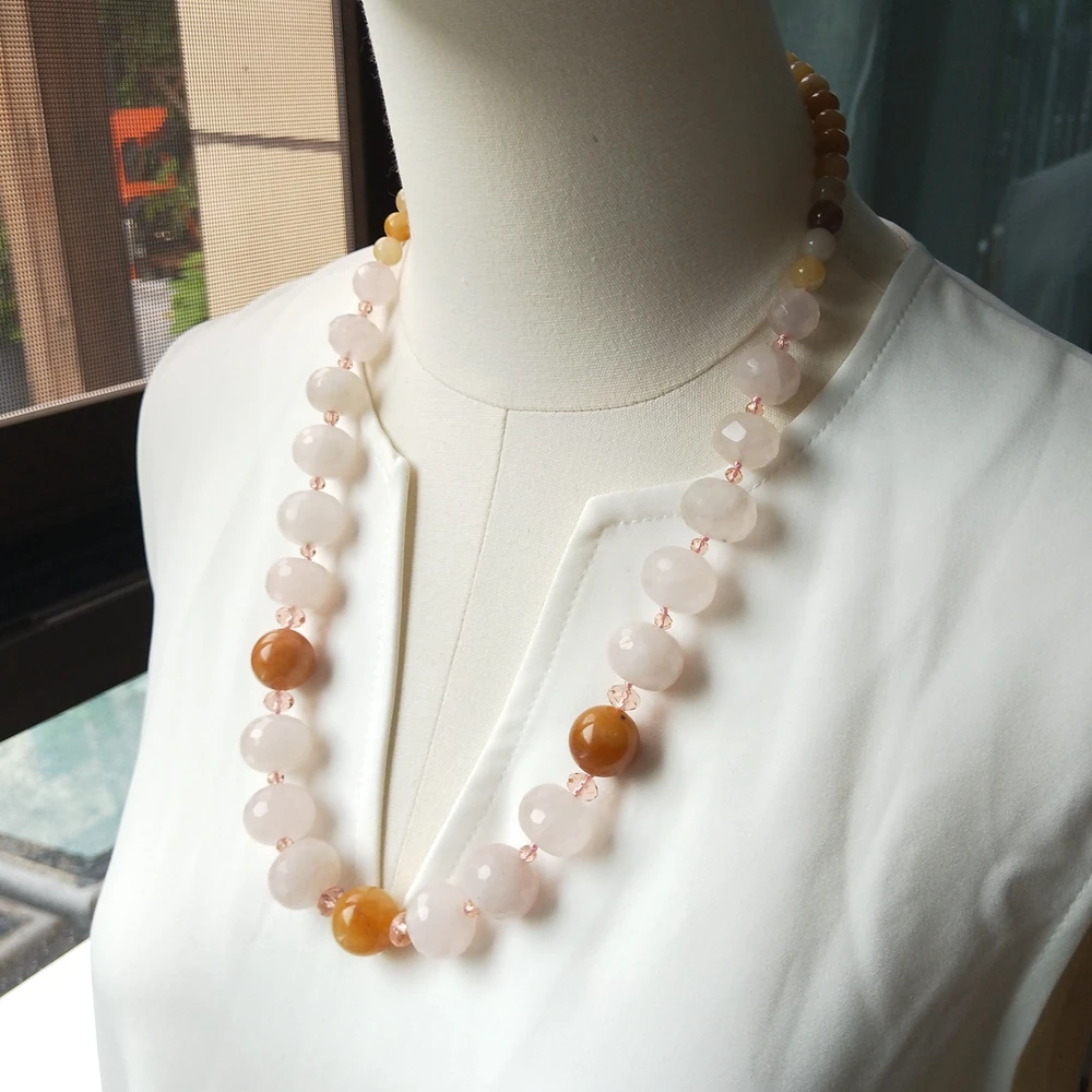 Lii Ji Real Stone Necklace Quartz Yellow Jade 63cm Women Necklace Jewelry Gift