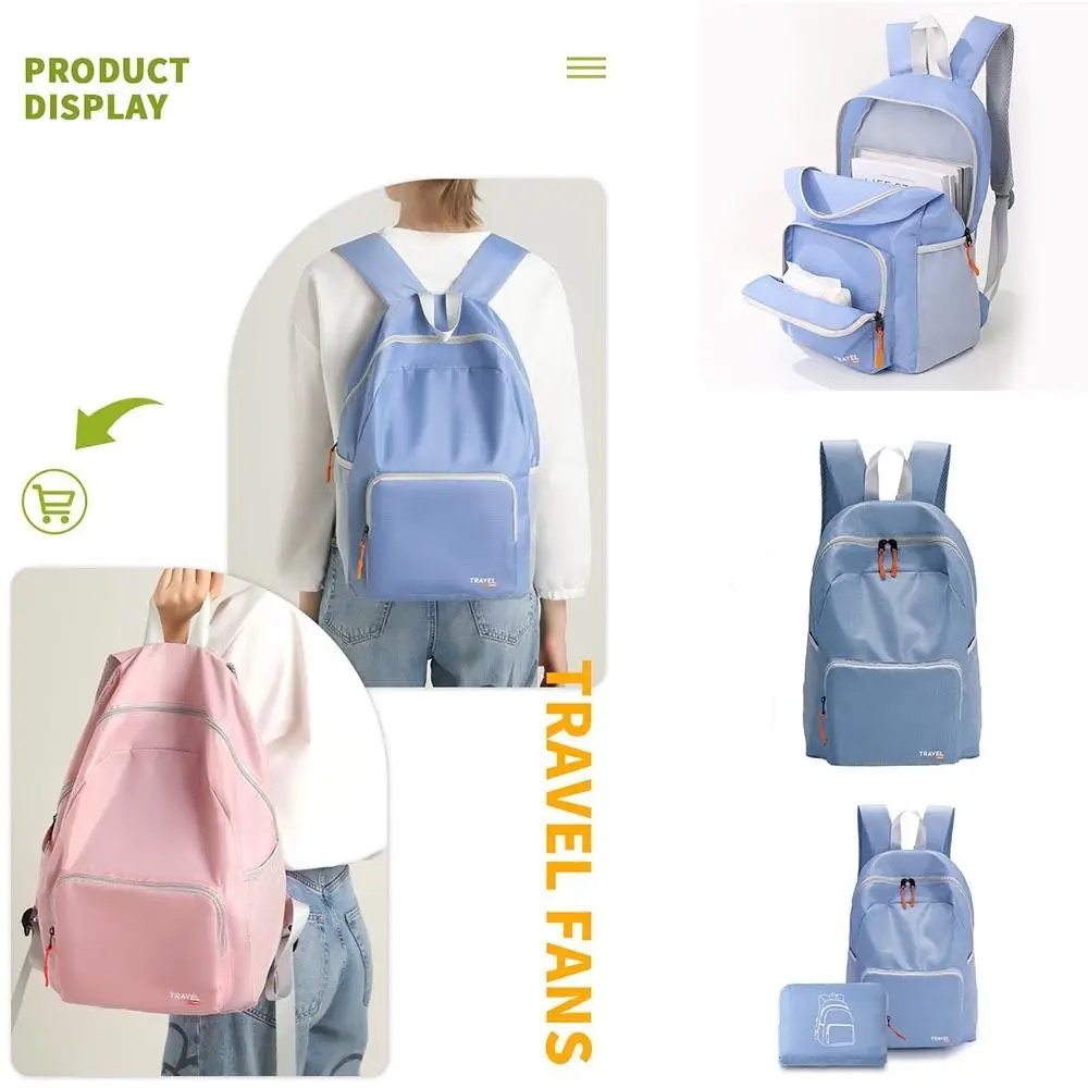 

Simple Solid Color Foldable Backpack Multi-pocket Lightweight Sports Shoulder Bag Zipper Waterproof Travel Hiking Backpack Women