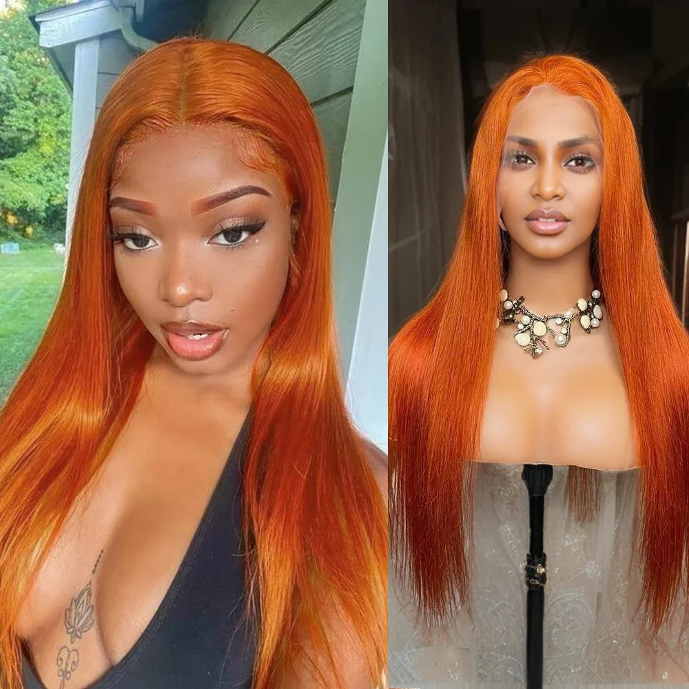 

Orange Synthetic Hair Long Straight Lace Wig Natural Silk Straight Heat Fiber Lace Front Wigs Women Party Wear Orange Hair