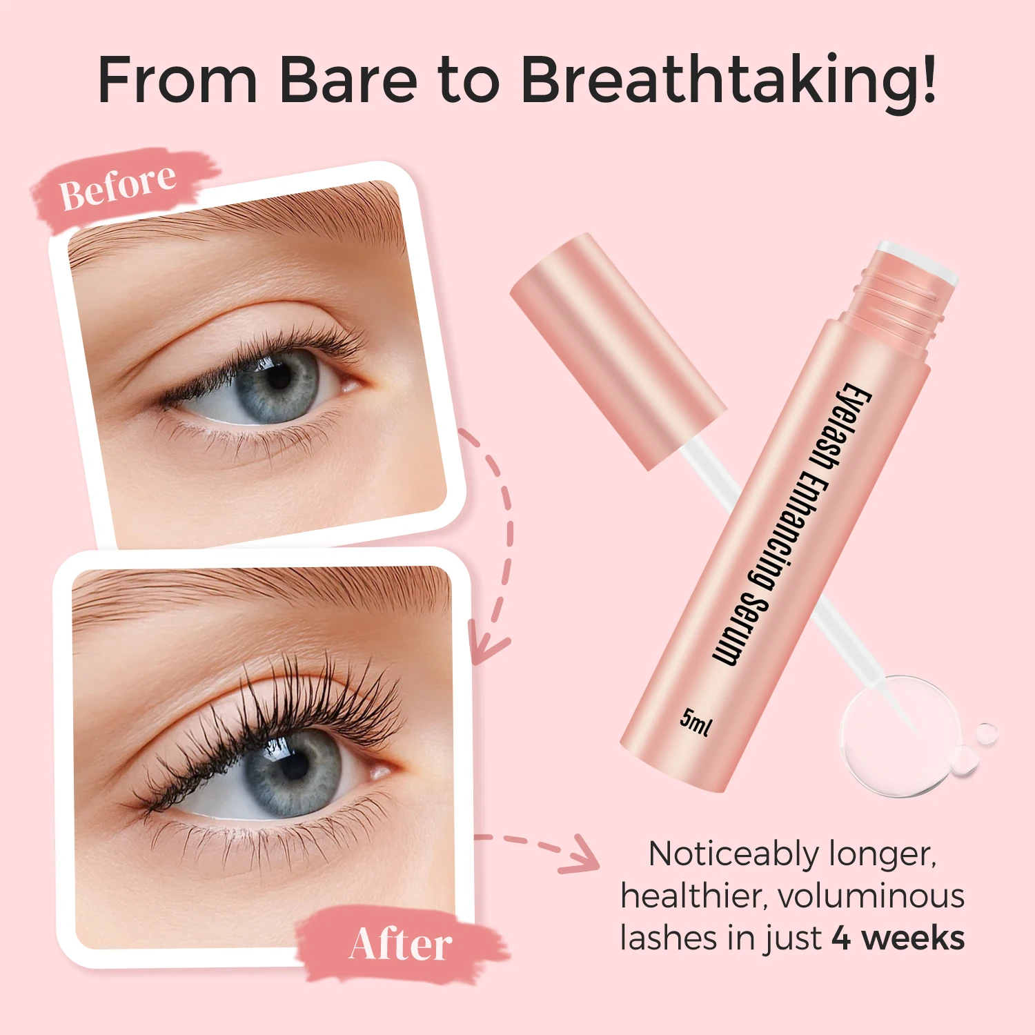 래피드 속눈썹 강화제 고급 펩타이드 세럼, 더 길고 풍성하고 두꺼운 속눈썹을 위한 자연스러운 속눈썹 연장 컨디셔너 - 5ml
