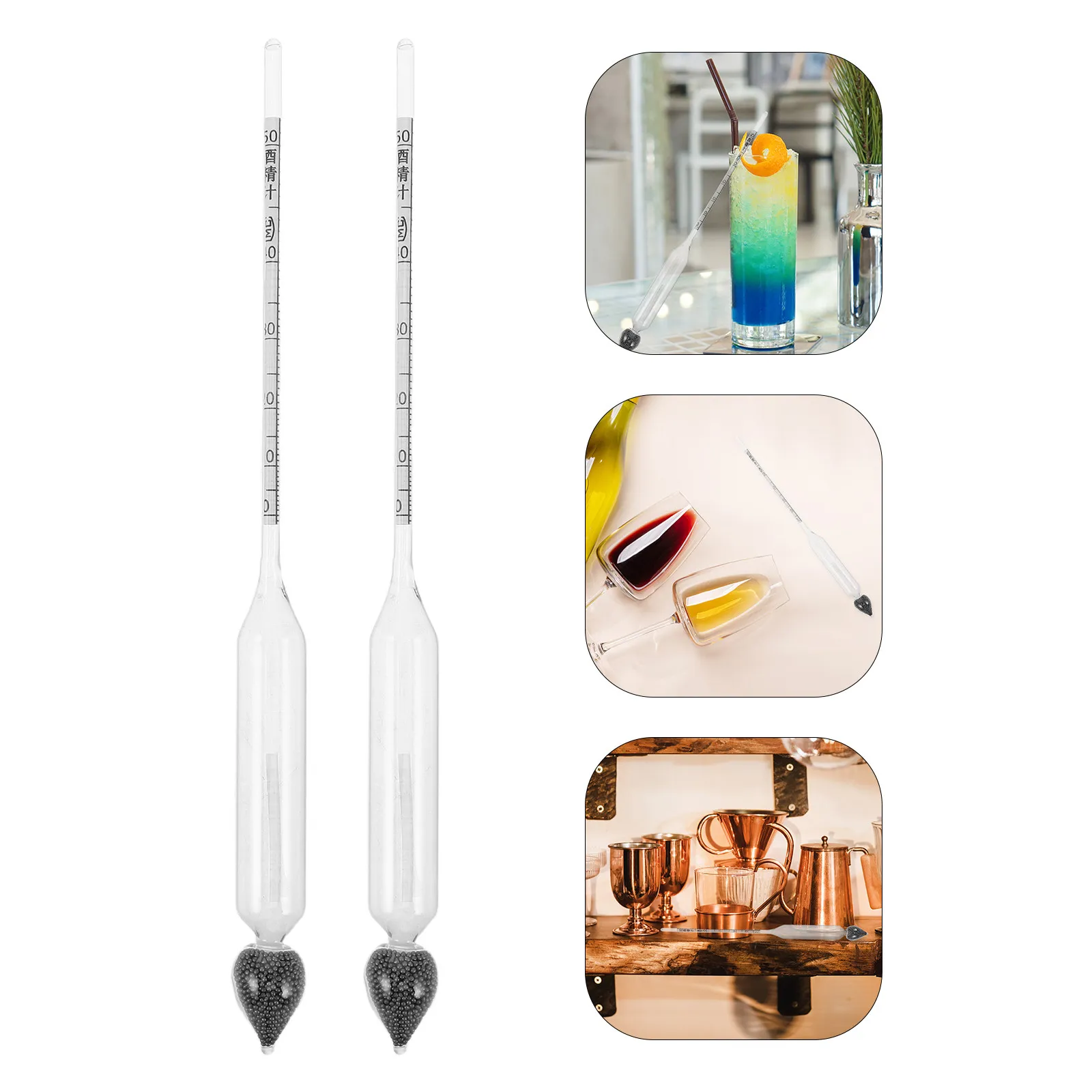 2Pcs Alcohol Tester Hydrometer Glass Dual Scale High Precision Portable Alcohol Concentration Measurement Tool for Home Brewing