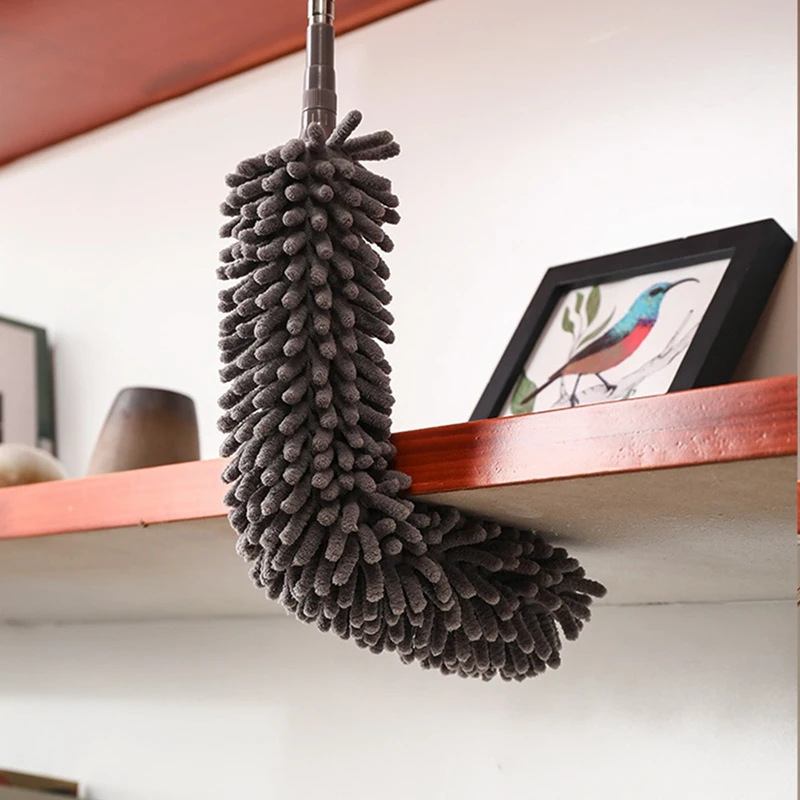 Microfiber Feather Duster With Extension Pole(30-100Inch) With Microfiber Head And Chenille Head Bendable Cobweb Duster