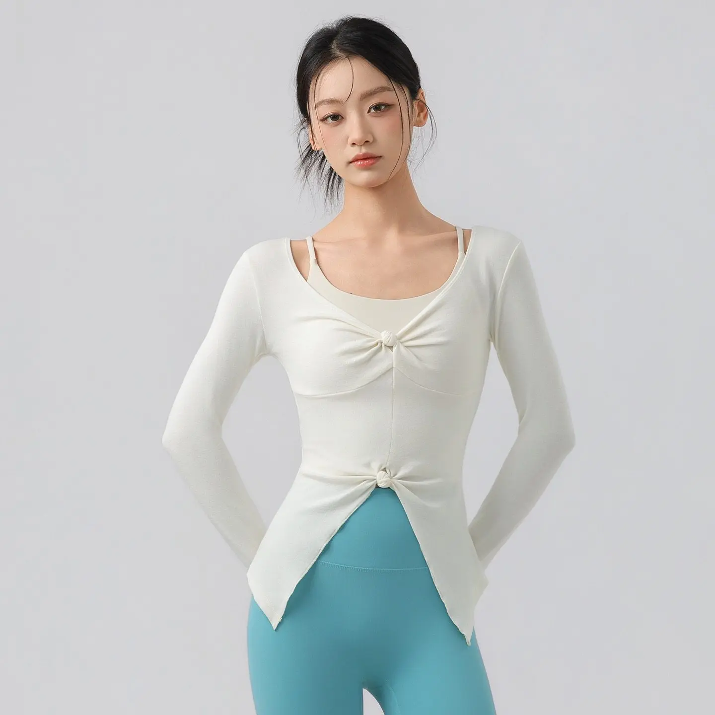 

Sexy V-neck Yoga Long-sleeved Slimming Fitness Top Double-knot Slim Running Autumn and Winter Sportswear T-shirt for Women
