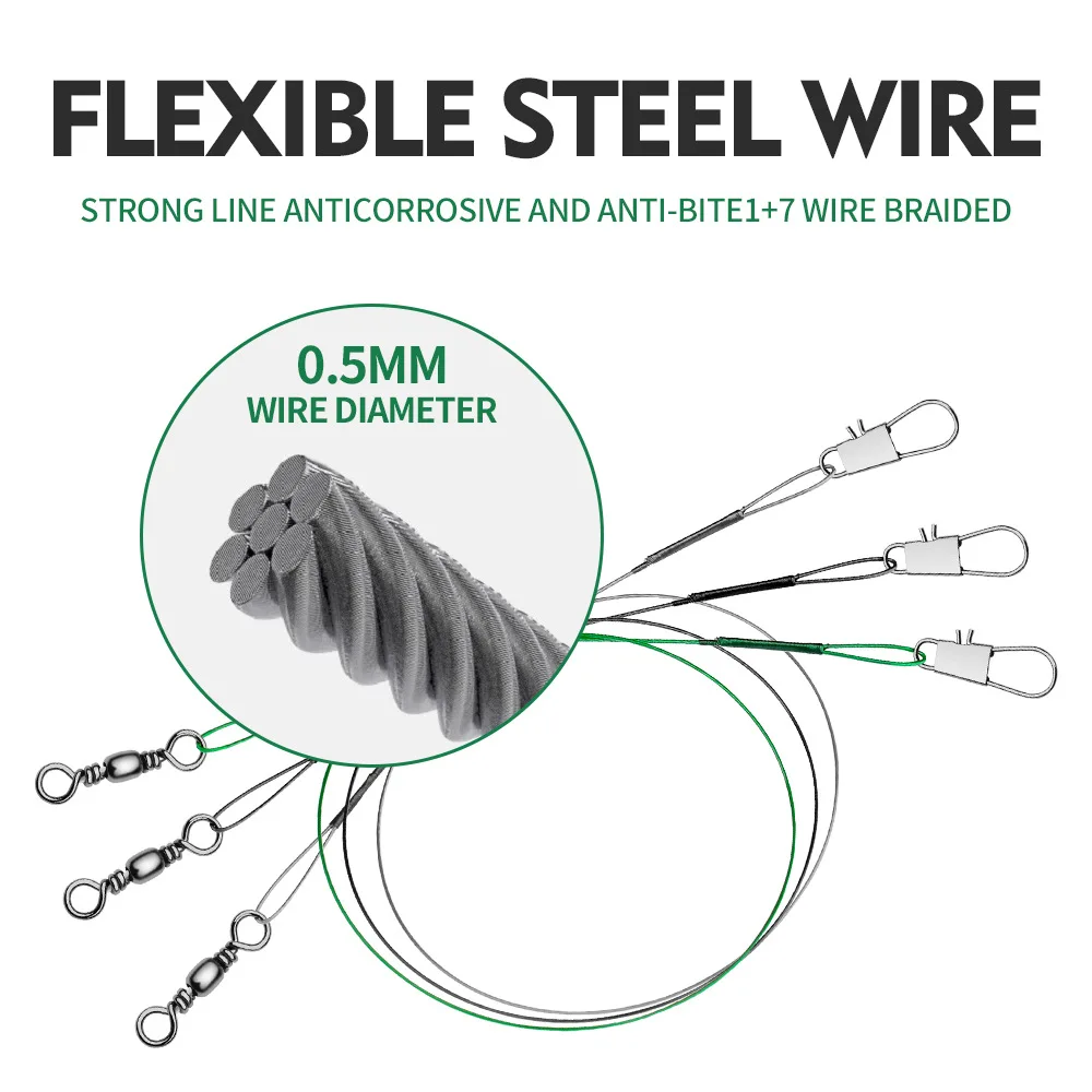 5PCS Fishing Wire Leader with Swivel and Pins Saltwater Lure Fishing Accessories Steel Bite Proof Line - Image 5