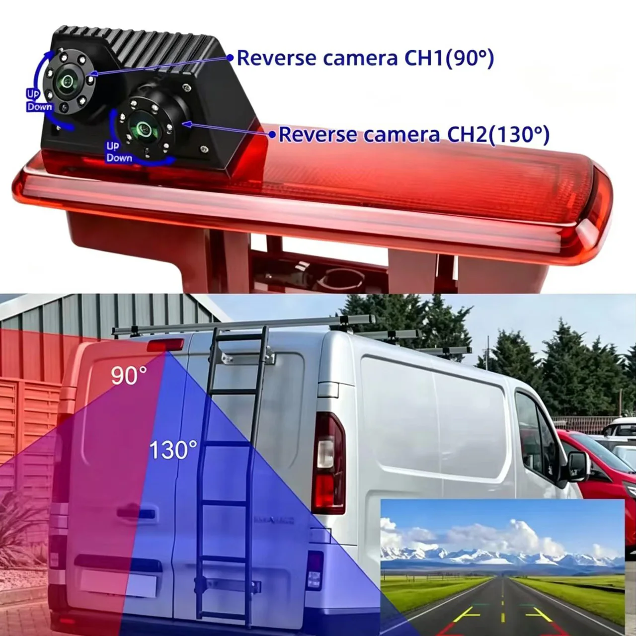 AHD1080P Brake Light Reversing Camera with Dual Split Screen Monitor for Renault Trafic,Vauxhall Vivaro,Nissan NV300 Van 2014+ view 5