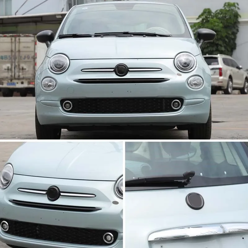 

2 шт. ABS черный для Fiat 500 2016-2025 + автомобильная передняя и задняя крышка с логотипом, декоративная наклейка, аксессуары для защиты экстерьера автомобиля