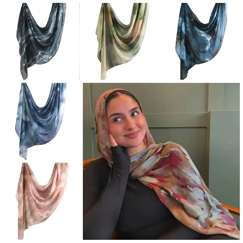 Kopftuch Aquarell gewebt Hijab Schal Baumwolle Modal atmungsaktiv Druck Islam Schal weich lang Frauen Sonnenschutz Schal Strand