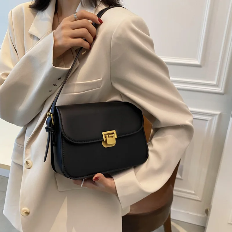 

2025 New Solid Color Lock Closure Crossbody Bag, Vintage Mini Square Shoulder Purse, Extremely Elegant, Versatile and Practical