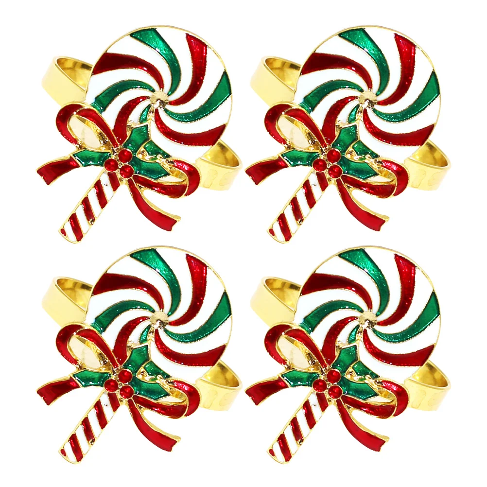 

4Pcs Christmas Napkin Rings Lollipop Style Decorative Napkin Holders for Dining Table Party Event Table Adornment