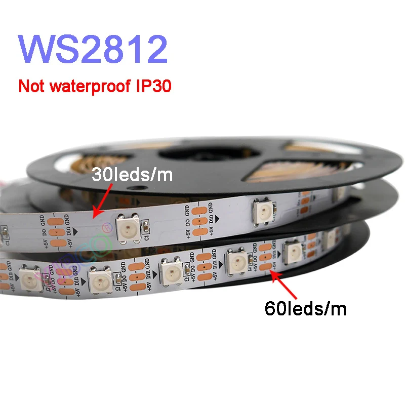 WS2812B Akıllı piksel led şerit ışık; 1m/2m/3m/5m WS2812 IC;30/60/144 piksel/led/m;IP30/IP65/IP67,DC5V tam renkli lamba bandı