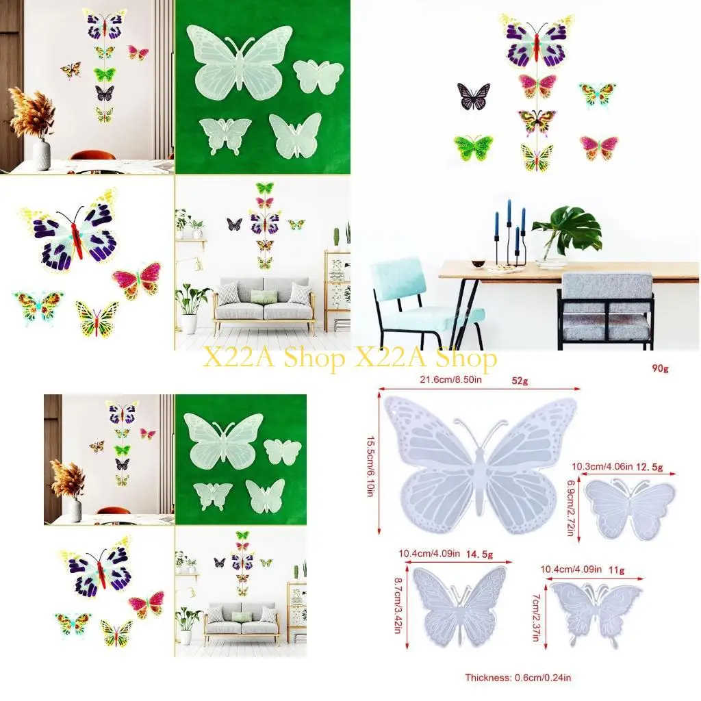 

Unique 4 Pcs for Butterfly Glossy Silicone Molds Wall Hanging Keychain Molds DIY Pendant Jewelry Epoxy Resin Crafting Molds