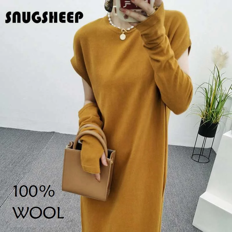 designer long sweater dress women 100 wool yellow fashion sweaters dresses luxury style woman elegant clothes knit aesthetic new