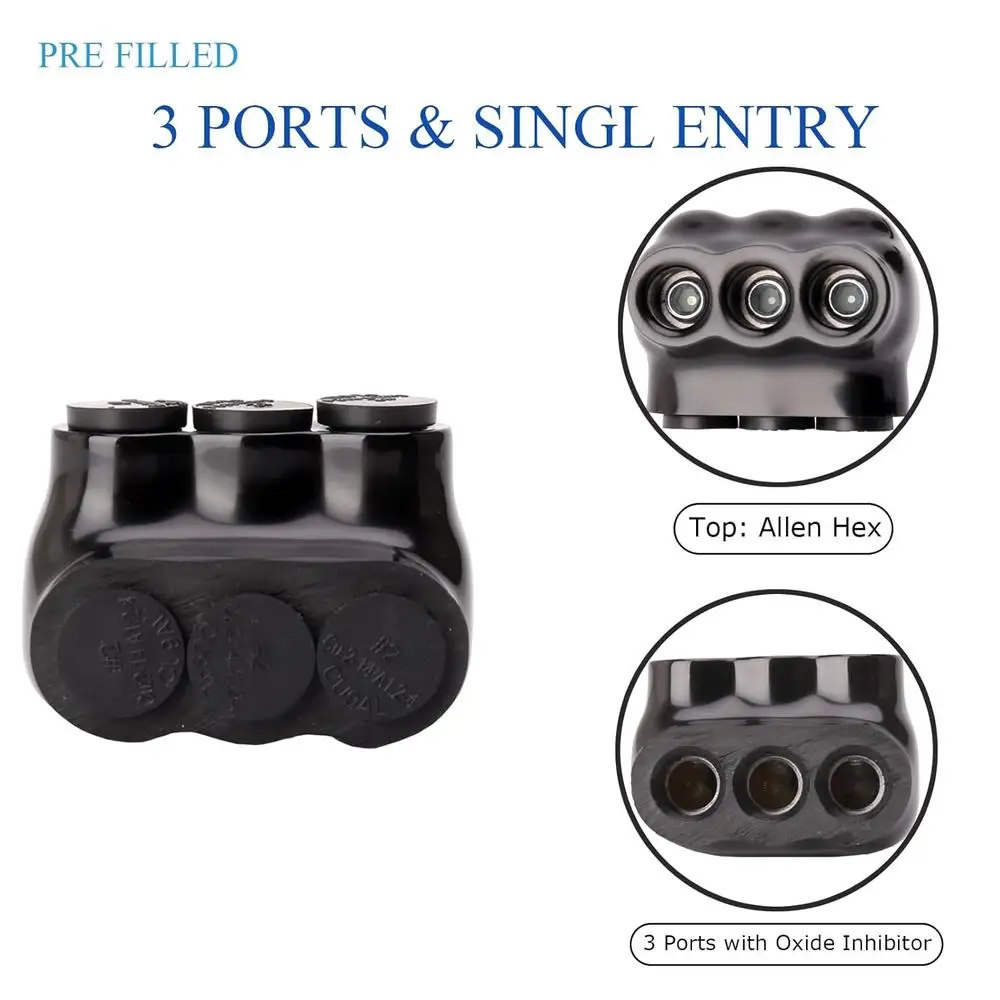 5 Pcs Insulated Splice Connectors 3 Ports Heavy Duty Electrical Multi Cable Connectors Single Side Entry PreFilled Oxide