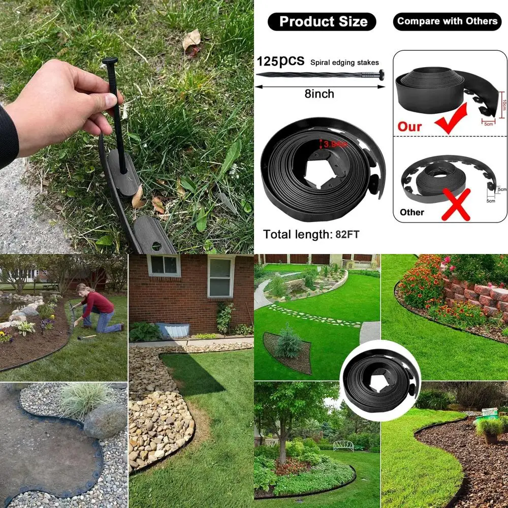 

82-Foot Tall 4-Inch Black Garden Edging with 125 Plastic Stakes for Lawn, Flower Beds, and Landscaping