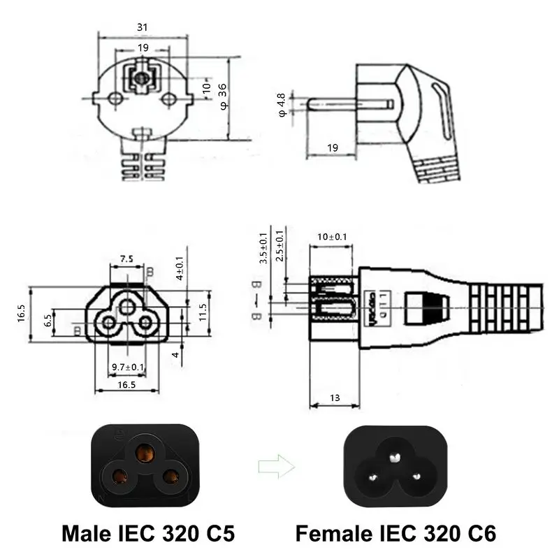 EU PC Cable 1.2m/1.5m/1.8m EU AC Power Cable Cord Laptop Power Cable For HP Dell Lenovo Sony Notebook LG TV