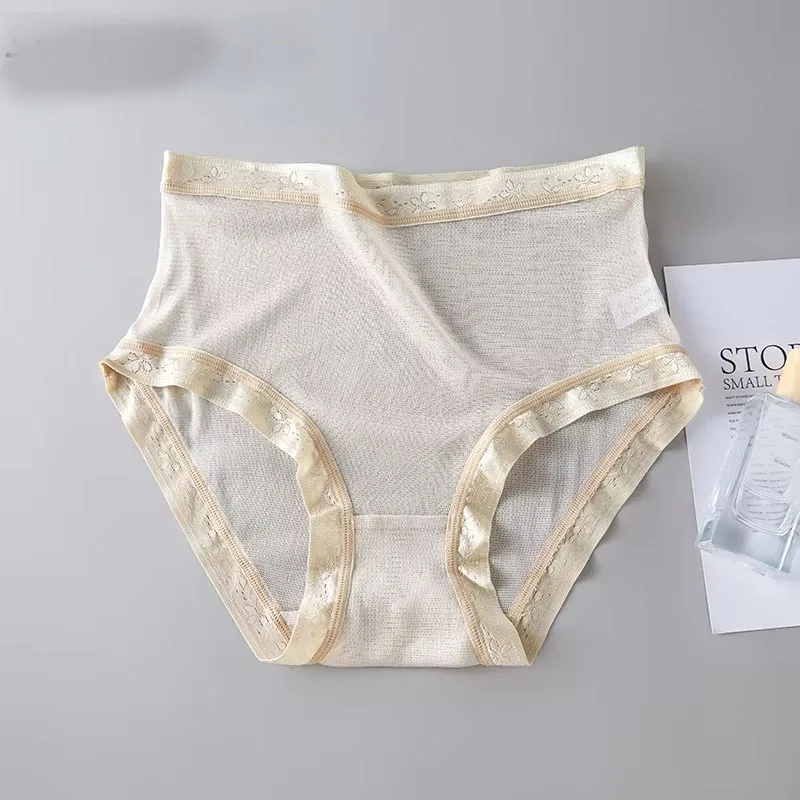 High-grade 100% mesh silk women's briefs Summer Autumn Double bottom breathable, mulberry silk underwear - Image 4