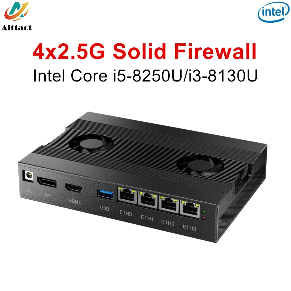 Твердый алюминиевый маршрутизатор Firewall Mini PC NAS, Intel i5-8250U/i3-8130U, слот для SIM-карты TF SATA3.0, для домашнего сервера pfSense Proxmox