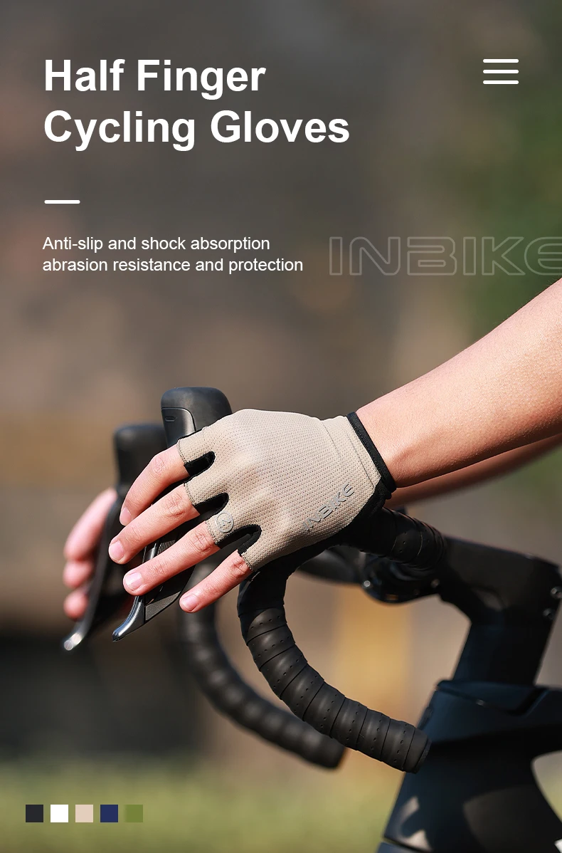 INBIKE Halbfinger-Fahrradhandschuhe für Herren Stoßdämpfende Atmungsaktive Sommerhandschuhe für Mountainbike Rennrad Rutschfeste Fahrradhandschuhe – Detail 1