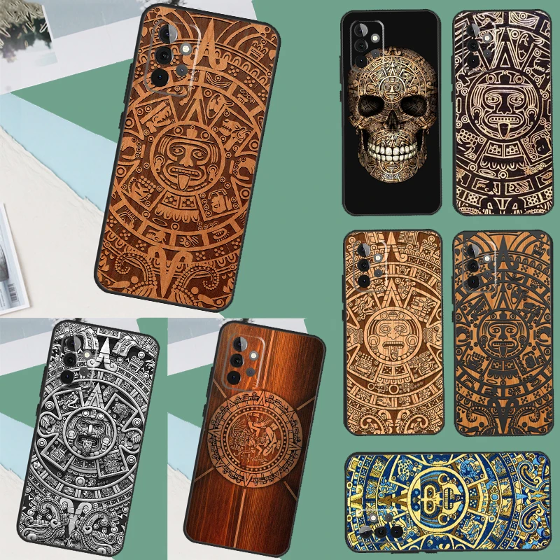 Mayan Calendar Wood Pattern Cover For Samsung Galaxy A24 A34 A14 A54 A13 A53 A33 A23 A52 A32 A22 A12 A51 A71 Back Case