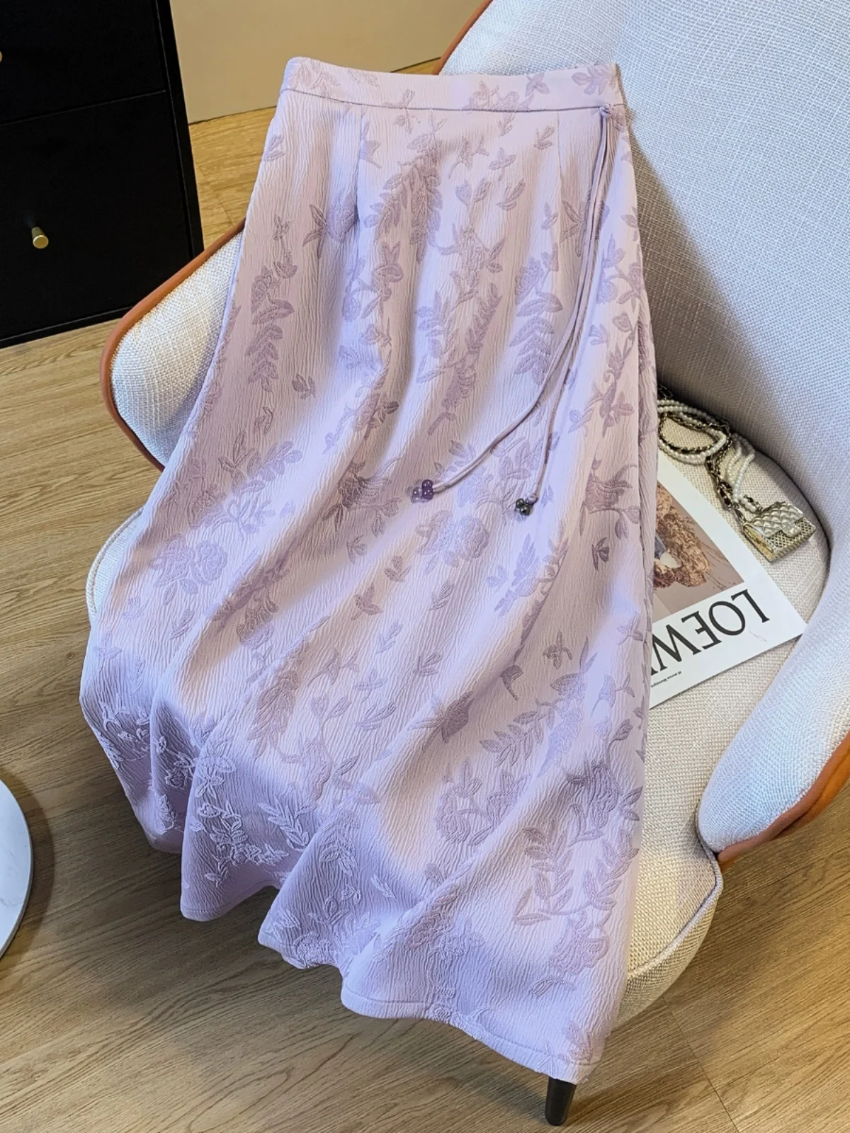 

New Chinese Sle Reformed National Trend Midi Skirt Women's Summer New High-End Embroidery Elegance A-Line Skirt