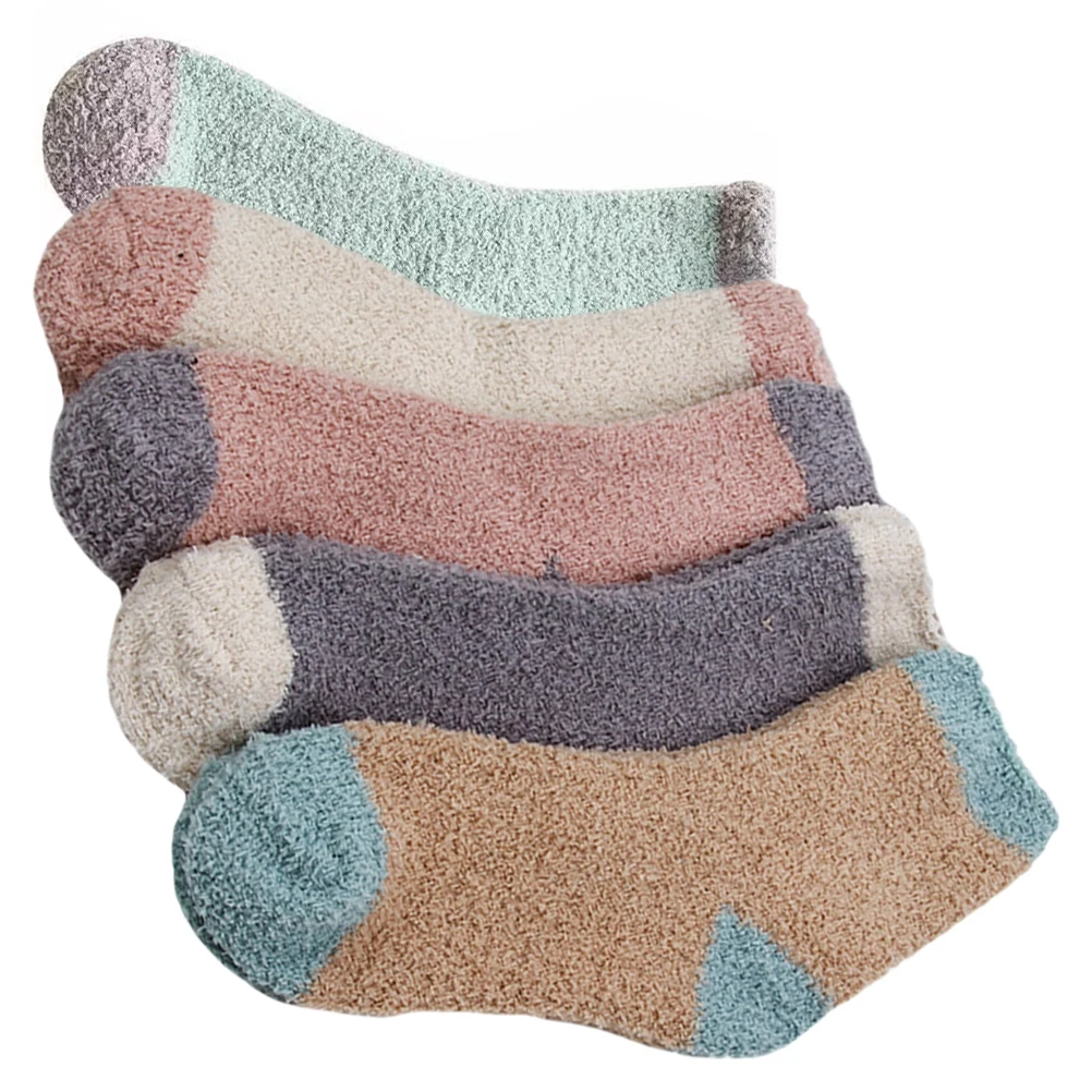 

5pcs Thickened Warm Winter Women Thickened Warm Socks Female Polyester Middle Tube Breathable Elastic Comfort Gifts