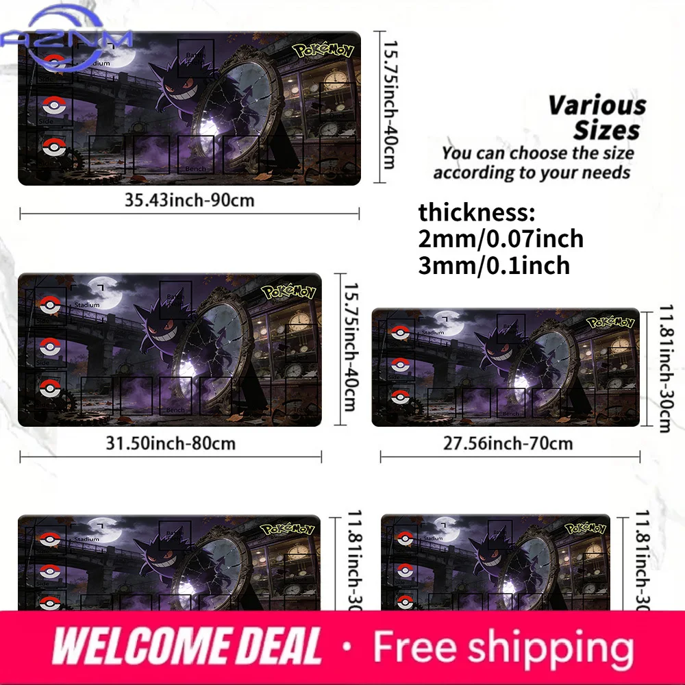 

Игровой коврик для карточных игр Pokemon TCG Gengar Mirror, большой, нескользящий, также подходит как коврик для мыши, доступны разные размеры