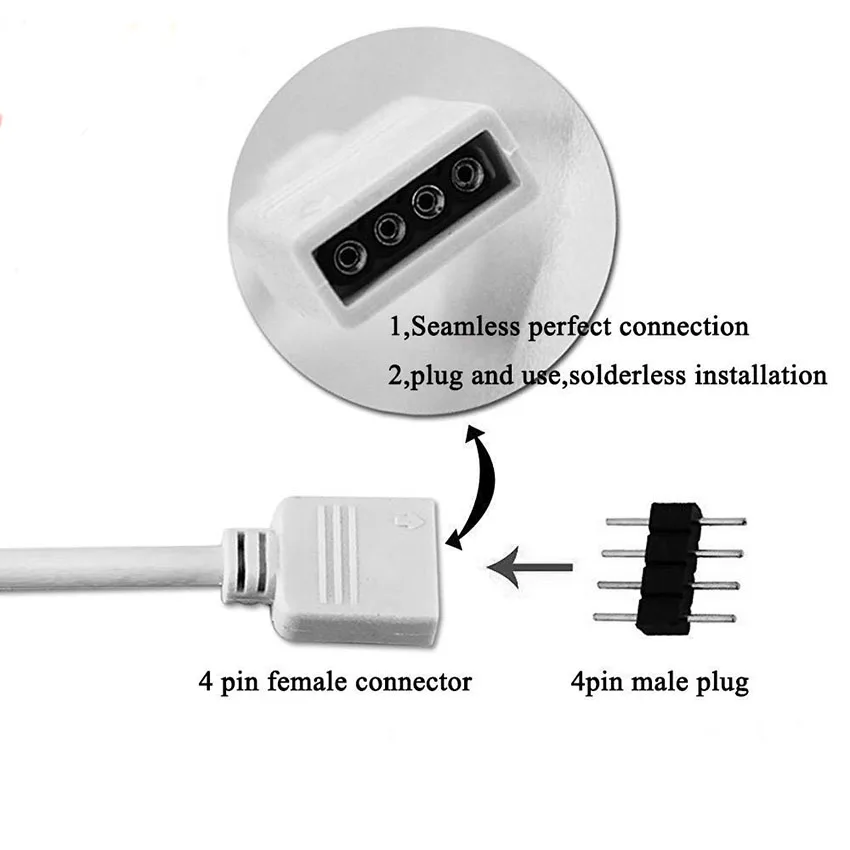 4 Pins RGB LED tape Connector 1 to 1 2 3 4 5 plug power Splitter Cable 4pin needle female Connector wire for RGB Led Strip Light