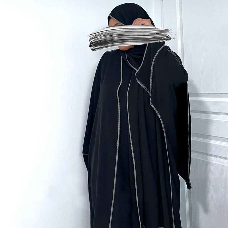 Abaya-Ensemble trois pièces pour femmes musulmanes, robe kimono en pansement jazz, hijab avec ceinture gratuite, EID Ramadan, vêtements islamiques