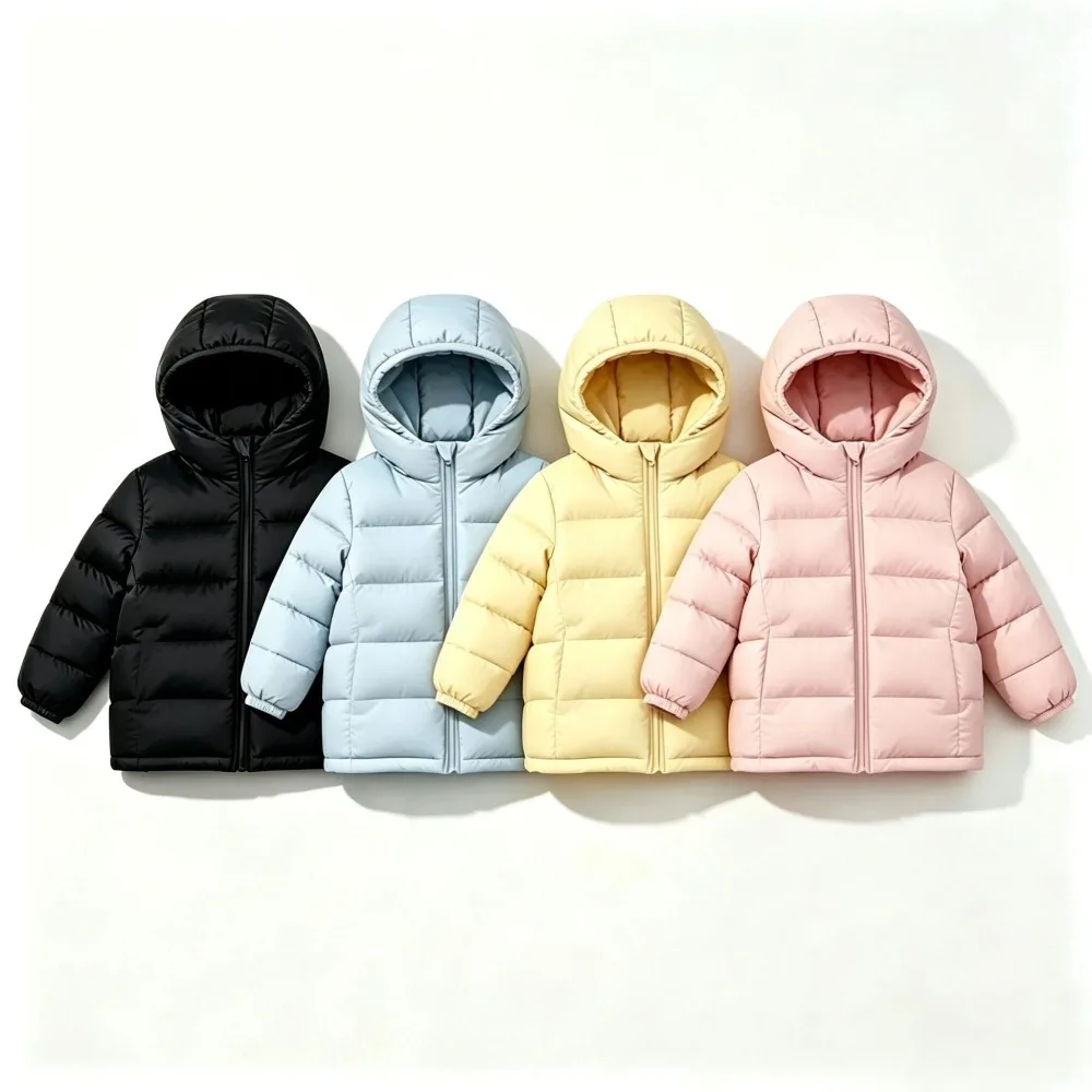 Kids Lightweight White Duck Down Jacket Warm Casual Hooded Puffer Coat for Boys Girls Winter Outerwear Zipper Closure Coats Tops