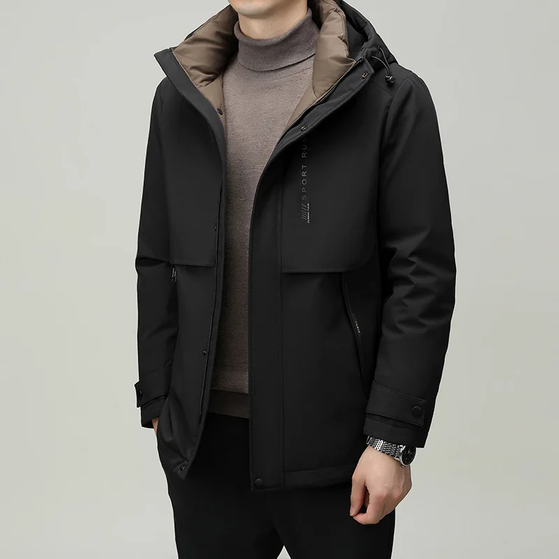 Men's Mid Length Hooded Down Jacket 2023 Winter New Thickened Light Business High-end