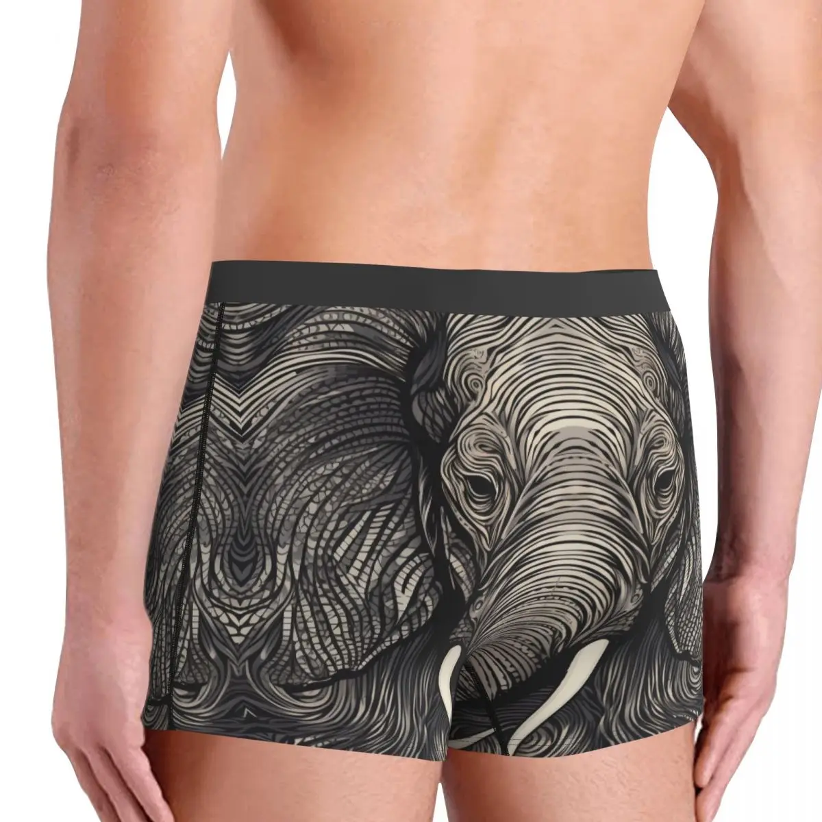 Elephant Underwear Psychedelic Lines Portraits Men Boxer Brief Comfortable Boxershorts Trenky Printing Plus Size Underpants