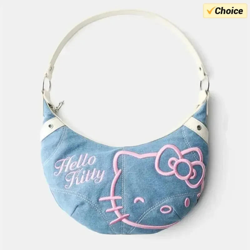 

New Sanrio Hello Kitty Half Moon Bag Cartoon Handbag Fashion Creativite Shoulder Bag For Women Girls Shopping Underarm Hobo Bag