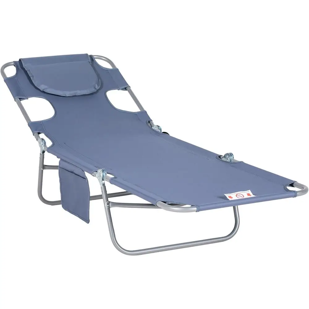 

Gray 5-Level Adjustable Beach Lounge Chair with Hole and Armrests for Sunbathing, Patio, or Poolside