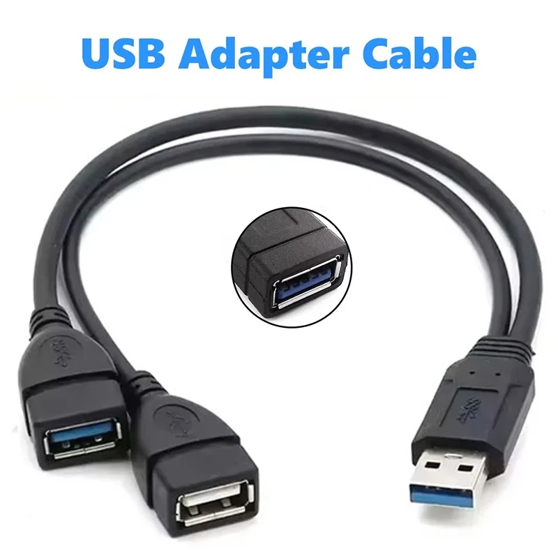 1 Male Plug To 2 Female Socket USB 2.0 Extension Line Power Adapter Converter Splitter USB 2.0 Data Transmission Charging Cable