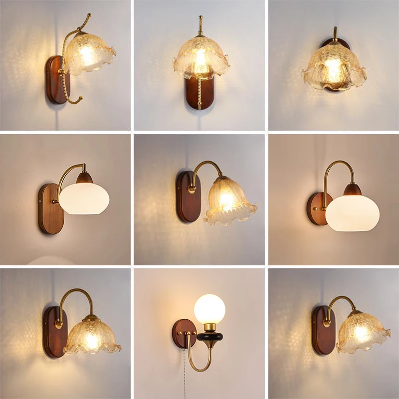 

Scandi-Midcentury Fusion Wall Lamp - Solid Wood & Glass Lighting for Bedroom/Living Room/Hallway Airbnb Decor