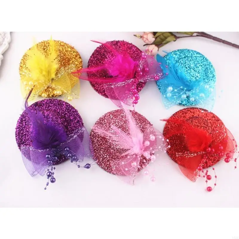 Y55F Derby Pillbox Hat Cocktail Tea Party Fascinator Girl Fascinator Hat Glitter