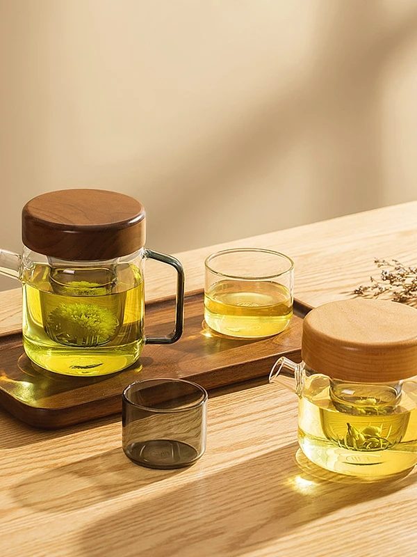 

Modern Simplified Glass Tea Pot Set Creative Home Use High Temperature Resistant Tea Brewing Device Tea Water Separation