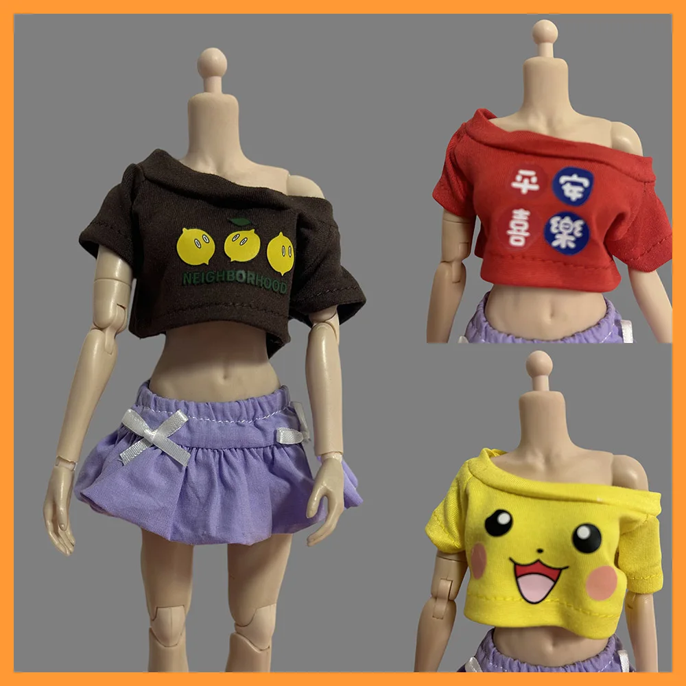 1/6 Scale Female Cute Sweet Flower Bud Skirt Big Size Short Style Off-shoulder T-shirt Clothes Model for 12in Action Figure Body