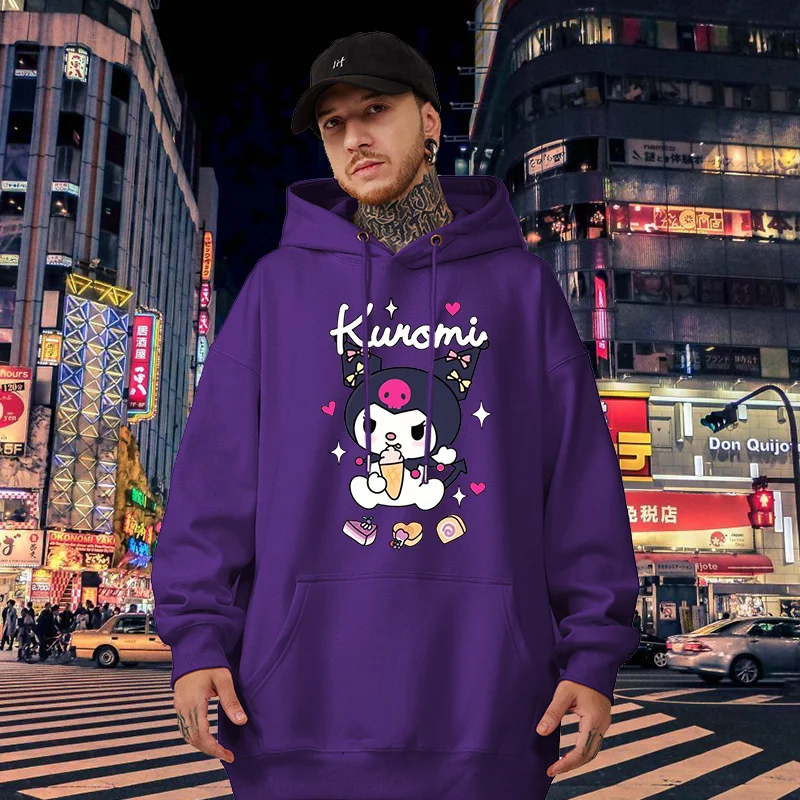 Kawaii Kuromi casual cute print unisex hoodie spring and autumn Sanrio cartoon casual sports street print hoodie