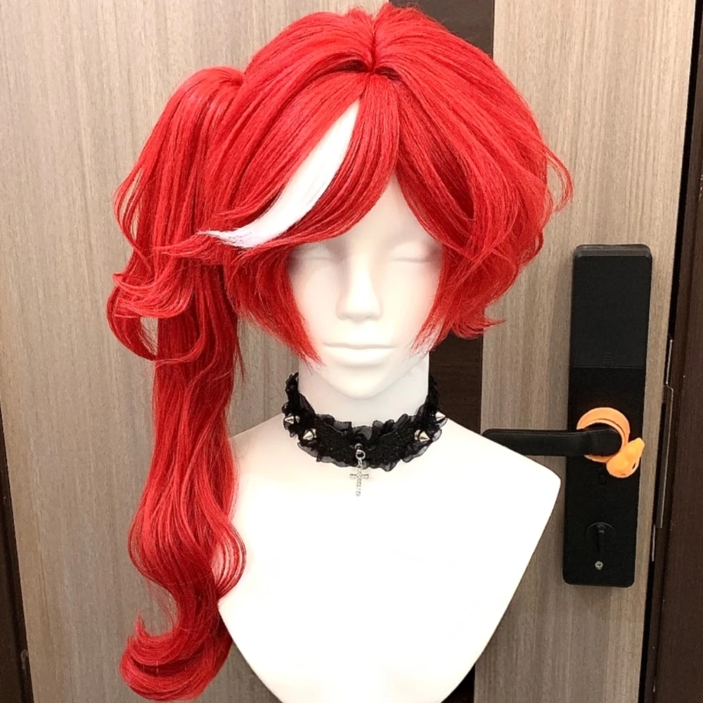 Anime Cos Wig Under Truth Series Red Detachable Jaw Clip Ponytail Priestess Crimson Wig Rose Net Heat Resistant Synthetic Fiber