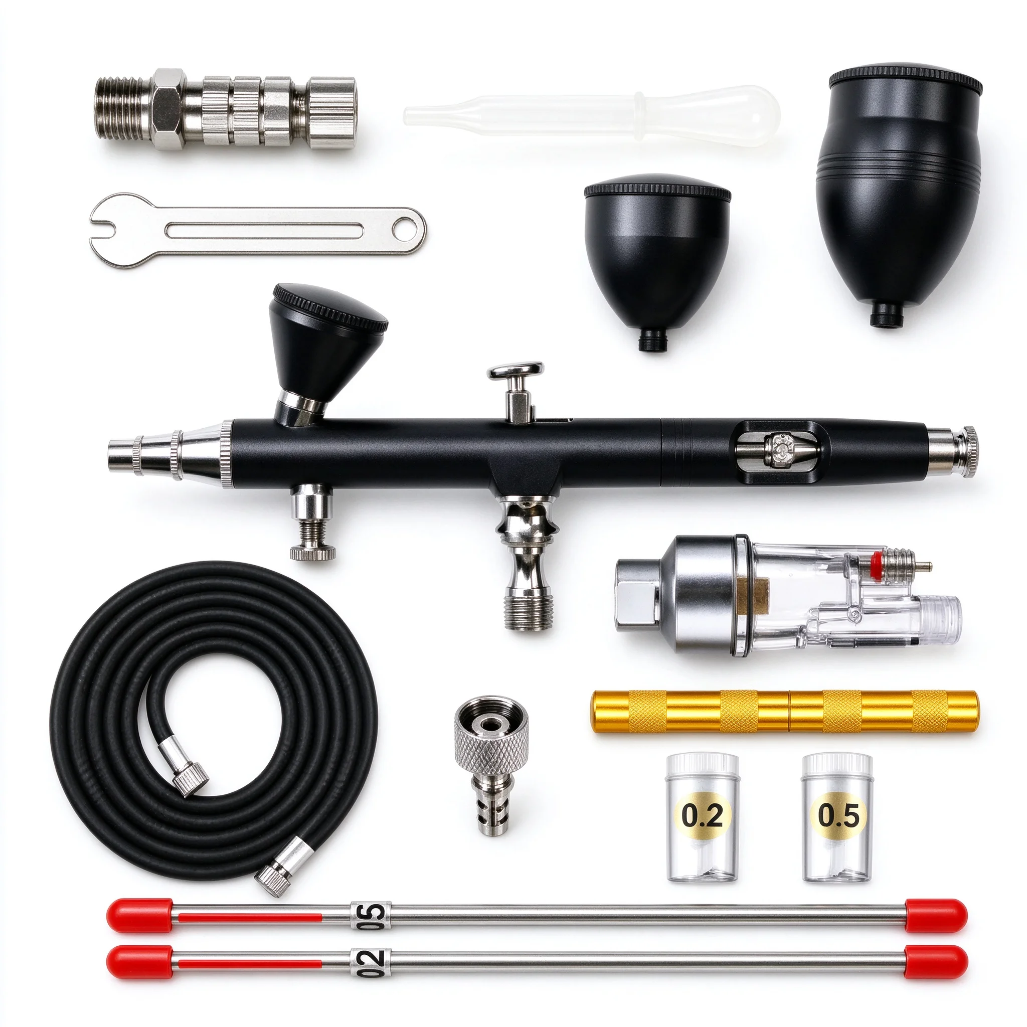 Dual Action Airbrush Kit with 0.2mm 0.5mm Nozzles, Gravity Feed Airbrush Set for Car Touch Up Paint, Model Painting