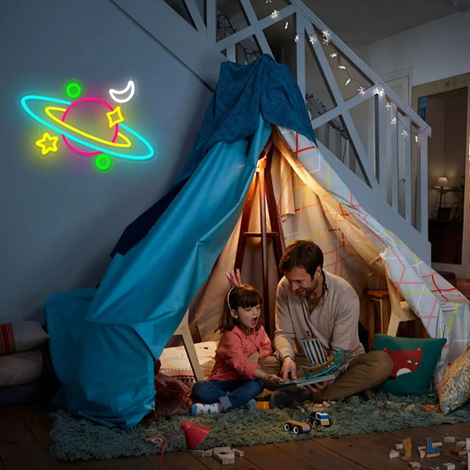 Planet Saturn Neon Sign USB Dimmable LED Light for Wall Decor Bedroom Living Room Game Room Kids Birthday Party Space Art Gifts