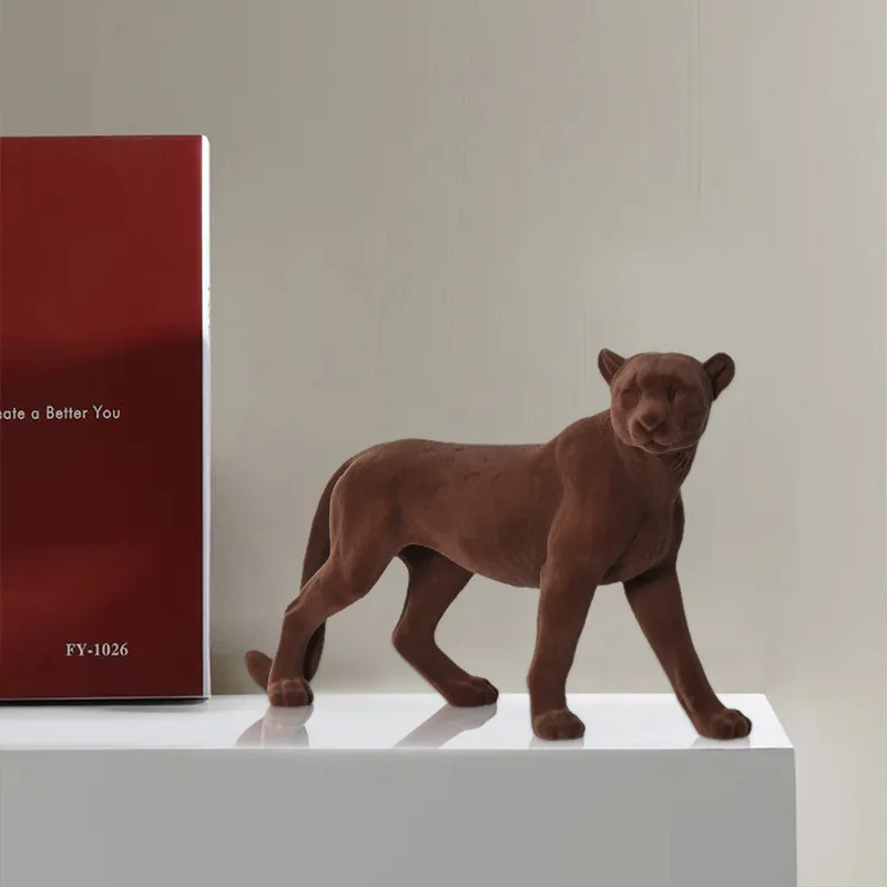 Flocked Panther Statue Resin Leopard Sculpture Luxury Home Decor Animal Figurine Living Room TV Cabinet Office Tabletop Ornament view 3