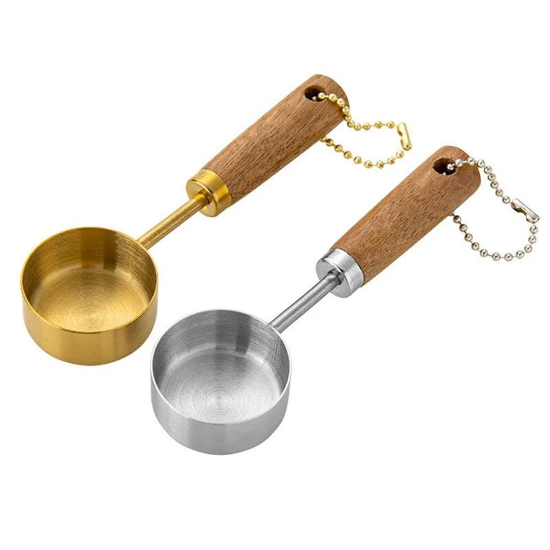 1PC Measuring Cup Gold-Plated Measuring Spoon Measuring Spoon  Coffee Scoop Spoon With Wooden Handle Cake Kitchen Baking Tools
