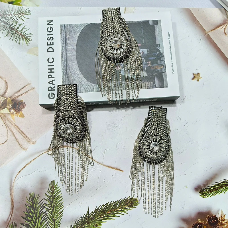 Handmade Ombro Epaulet Broches, DIY Acessórios De Vestuário, Borla Strass Epaulettes, Jóias